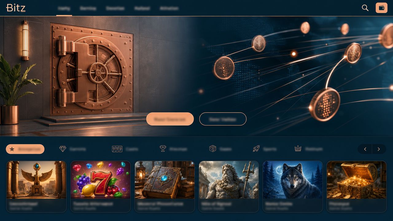 Startseite des Krypto-Casinos Bitz mit Spielkategorien und Slot-Übersicht
