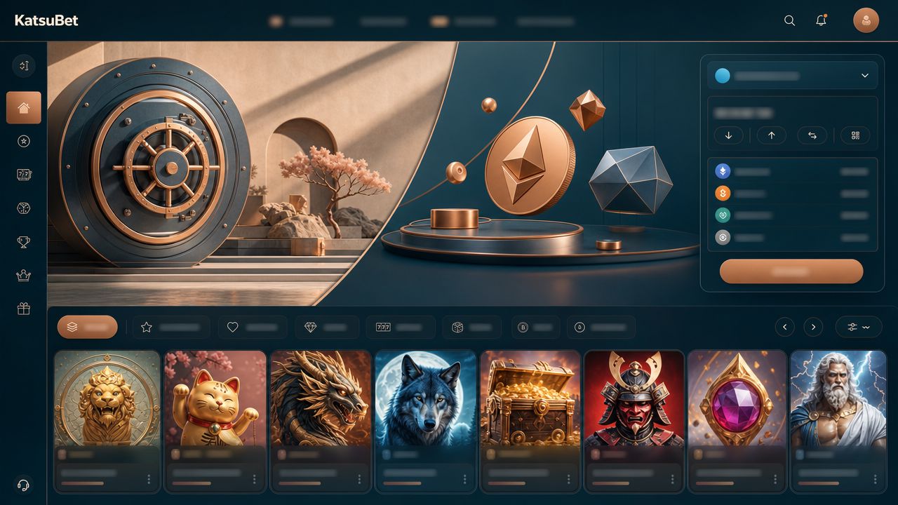 Startseite von KatsuBet mit Spielkategorien und Slot-Übersicht
