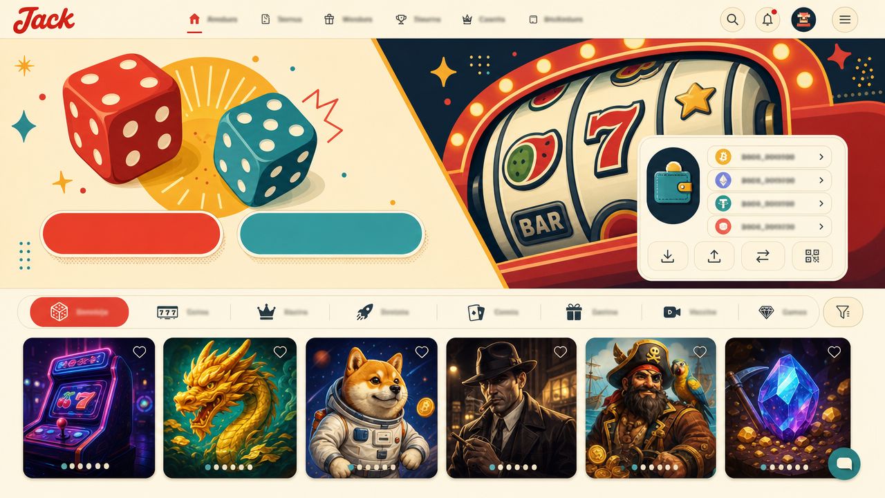 Startseite des Online-Casinos Jack mit Spielkategorien und Spielkacheln